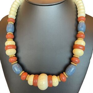 Avon Vintage 1985 Indian Summer Naturals Necklace Simulated Old Ivory Blue Beads